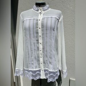 Sheer Addition Elle Off White Romantic Victorian Lace Blouse size 16